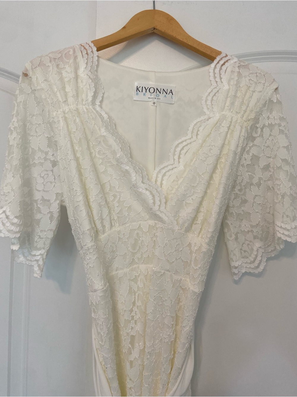 Kiyonna Bridal Dress Midi Size 0X Large Ivory Lace Day Dress Short Sleeves 10/12
